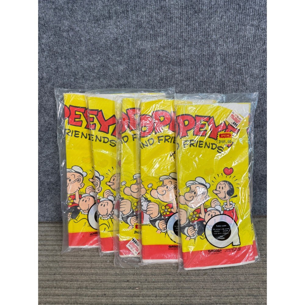 Vintage Amscan Popeye and Friends Table Cover 54x96 Retro Party Supplies Lot 4pk